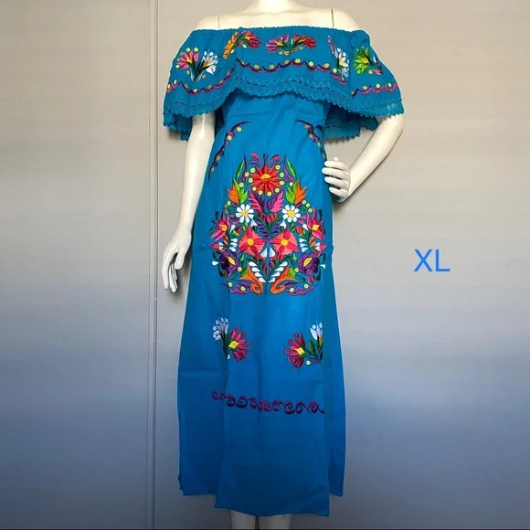 chinese dress ladies Puebla Long Mexican Dress Mermaid Cut Raw Cotton / S main image 1